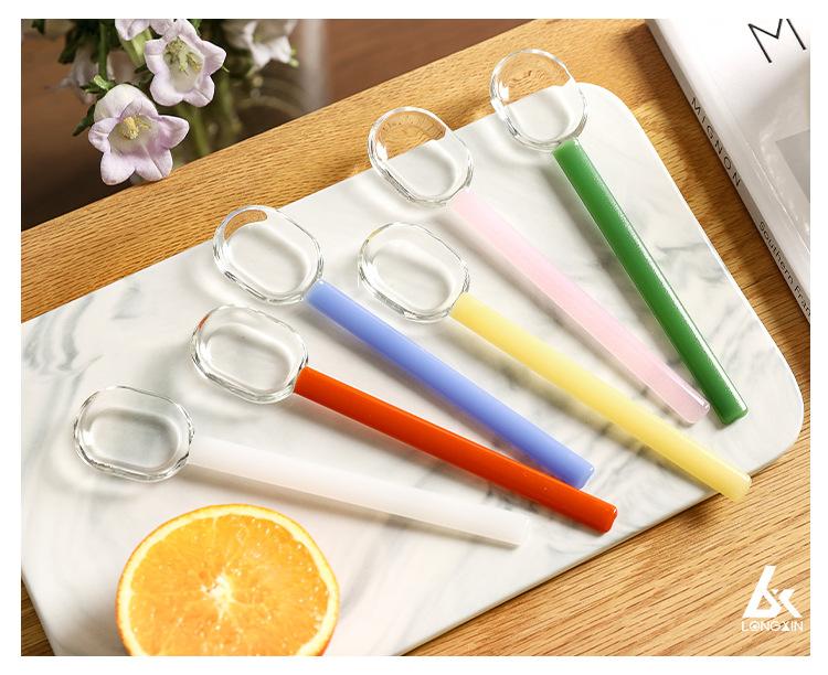 Cute Colorful Glass Long Spoon With Lily Flower High borosilicate heat-resistant glass lily flower mixing spoon