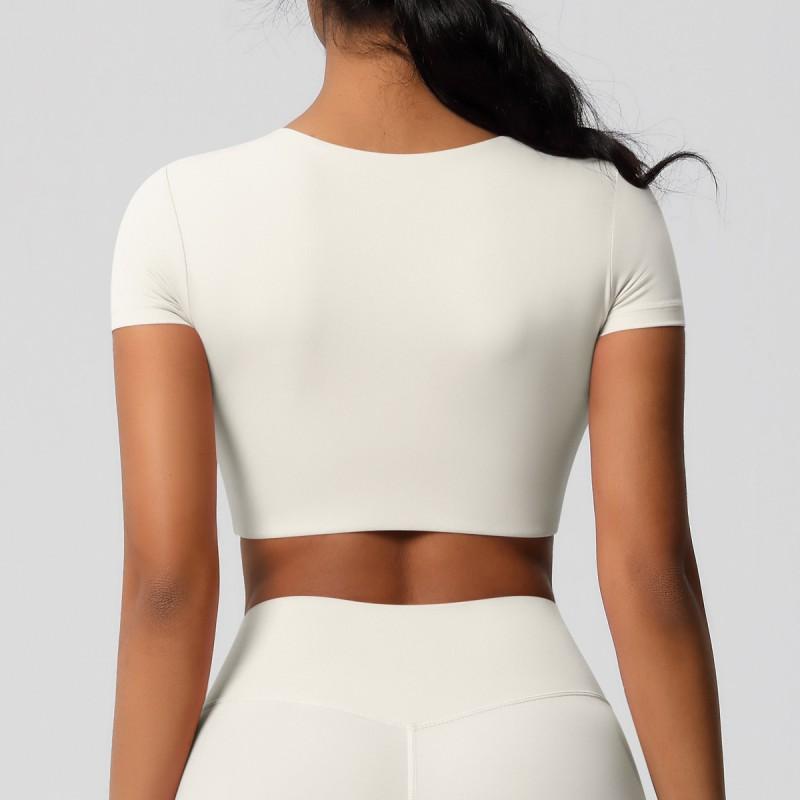 Womens Solid Dance Tight Short Sleeve Quick Dry Yoga Fitness Top Stage Performance Shirt