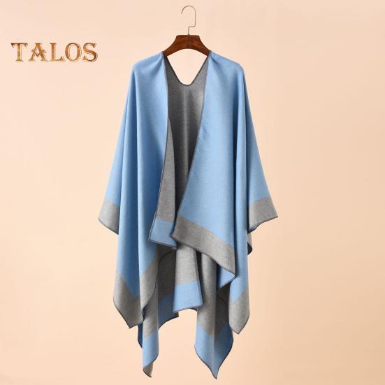 Women Warm Shawl Wrap Fall Winter Double-Sided Open Front Cape with Color Contrast Multiple Ways to Wear Poncho Sweater