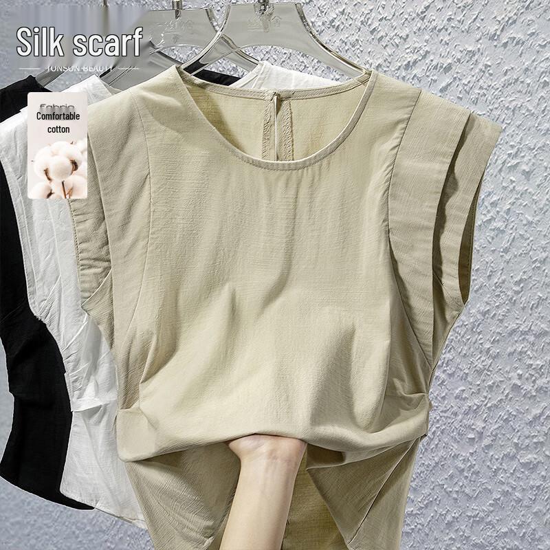 Silkbay Women s Round Neck Flutter Sleeve Blouse XL