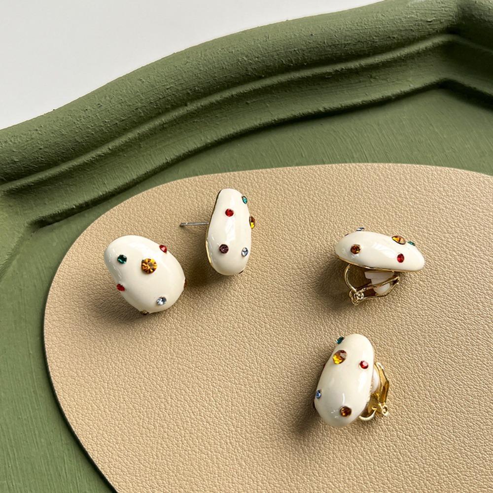 New Exquisite Cute Childhood Milk Candy Enamel Color Zircon Ear Studs Clip On Earrings for Women Korea Jewelry Accessories Gifts
