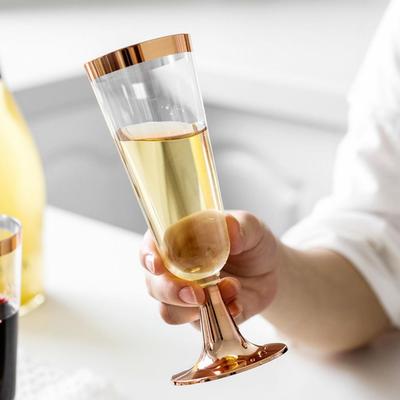 6Pcs/Set 150ml Wine Glass Stylish Plastic Golden Rim Glass Cup Champagne Glass Party Bar Wedding Christmas Vintage Wine Goblet