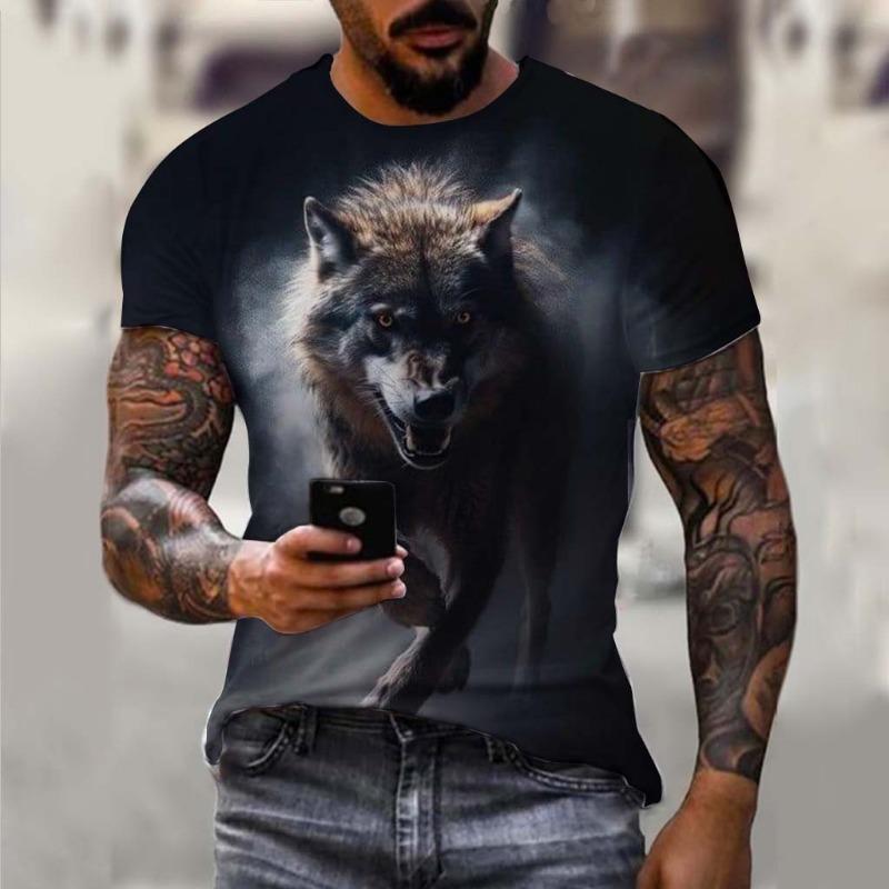 Men's T-Shirts Animal Wolf Pattern 3D Print Tops Tees Summer Women Streetwear Fashion