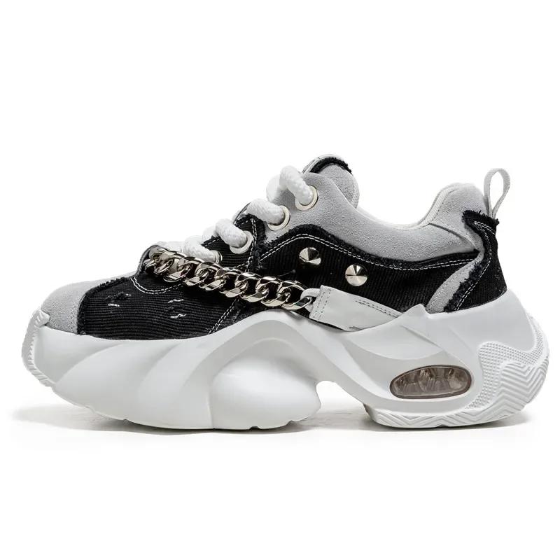 Fashion Blue Denim Casual Sneakers Men Original Designer Platform Shoes Men Increase Heel Hip Hop Chunky Sneakers Mens Trainers