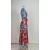 European and American Fashion Floral Print Elegant V Neck Tie Waist Maxi Dress Women