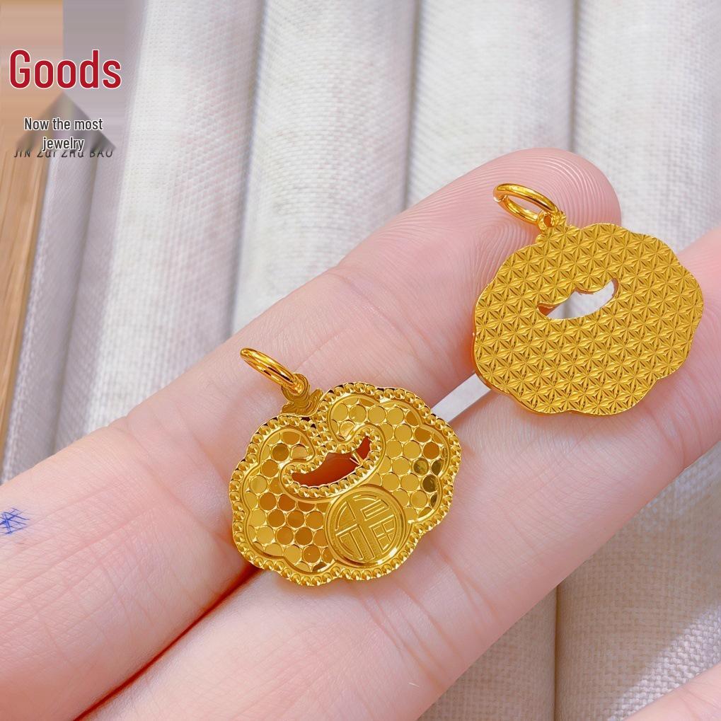 Auspicious Words Gold Crushed Ice Round Pendant Necklace Clavicle Chain - Exquisite Gift for Her