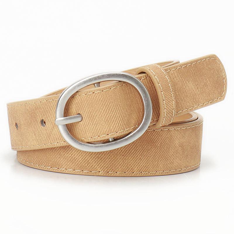 

Minimalist Pu Belt For Women With Silver Alloy Buckle For Office And Casual хакі