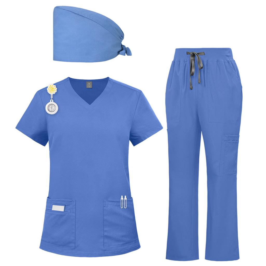 Comprehensive Training Outfit Unisex Solid Scrub Set With Hat For Beauty Salon Maternity