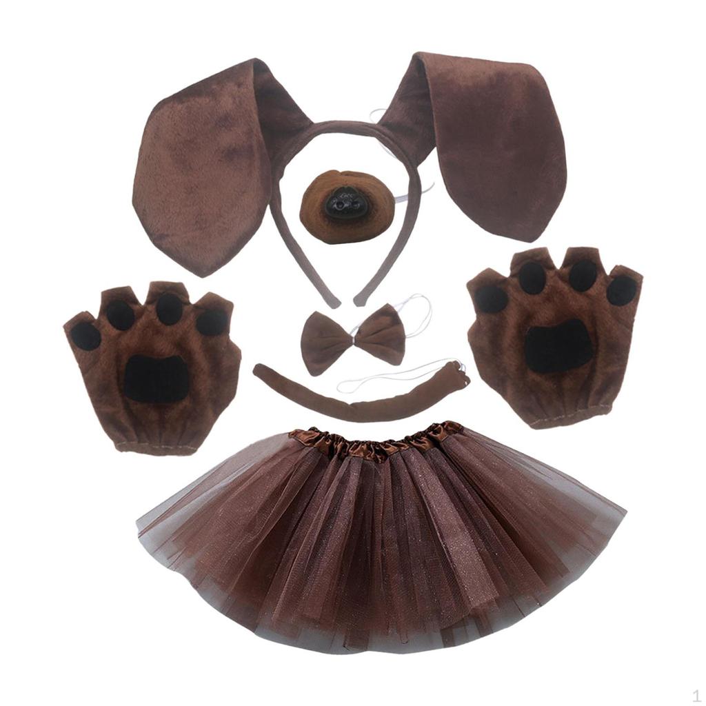 Dog Ears Headband And Long Tail Animal Bow Tie Nose Gifts Costume Accessories Set