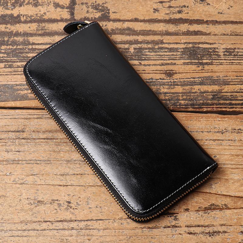 Oil Wax Leather Clutch Bag Cowhide Change Bag Fashion And Leisure Multi-Card Leather Men S And Women S Wallets