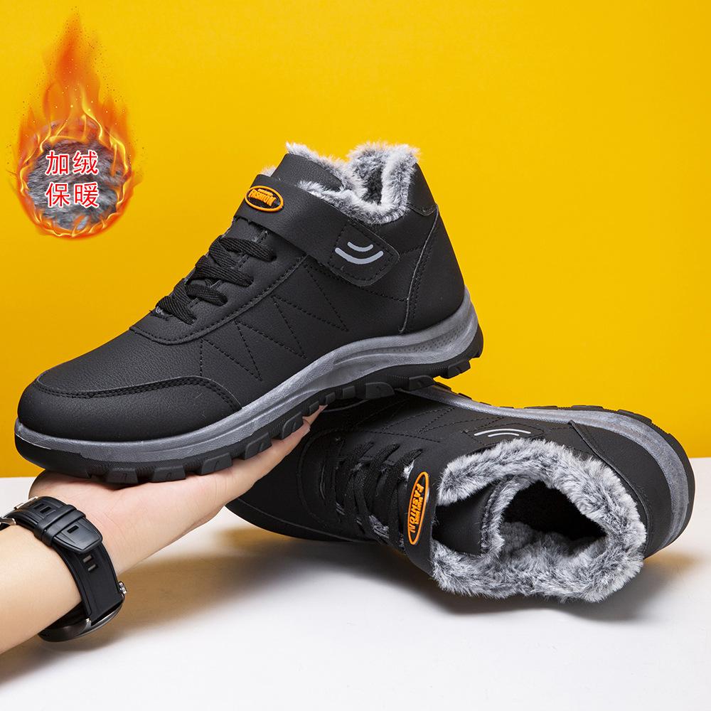 Men's shoes new leather high-top velvet thickened winter walking shoes outdoor casual men's cotton shoes