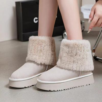 Ballerine di Pelliccia Scamosciata da Donna Stivaletti alla Caviglia con Plateau da Neve Caldi Scarpe di Cotone Peluche Inverno 2025 Tendenza Taglie Forti Antiscivolo Comodi Botas Mujer