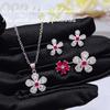 Xiaohongshu Light Luxury Cherry Blossom Set Daily Versatile Flower Necklace Small Colorful Treasure Stud Earrings Open Ring