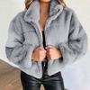Cappotti invernali addensati in peluche Cappotto femminile con risvolto a maniche lunghe in pelliccia sintetica Calde giacche femminili Cappotto con tasche larghe con cerniera peloso e soffice