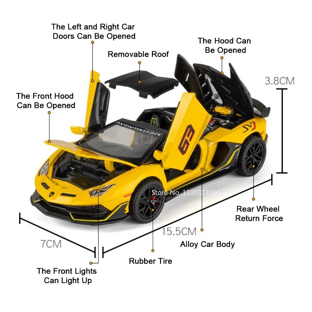1:32 Lambor SVJ63 720S Alloy Toy Diecast Model Car Wheel Pull Back Miniature Supercar with Light Music Vehicle Collect Souvenirs