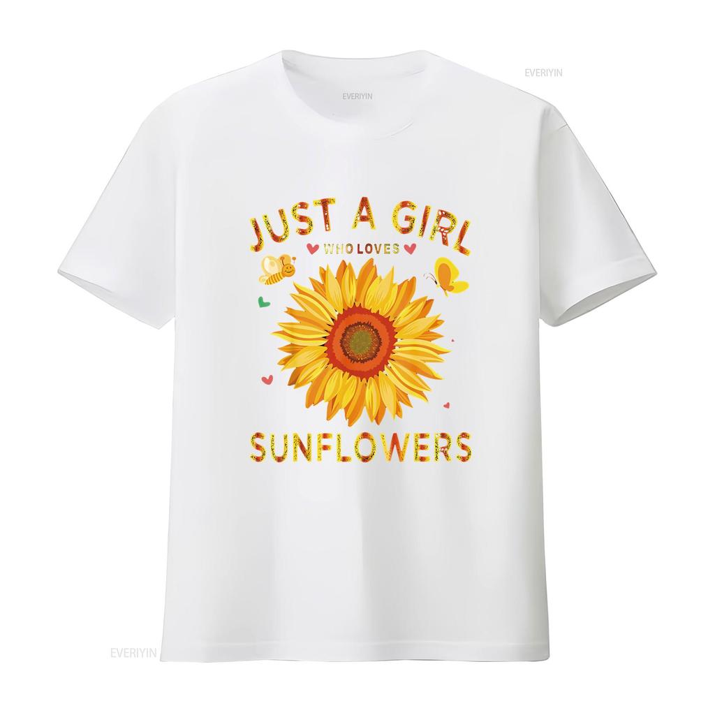 Fashion Sunflower T Shirt For Women Crewneck Just A Girl Who Loves Sunflowers Black vintage Washed Breathable Unisex