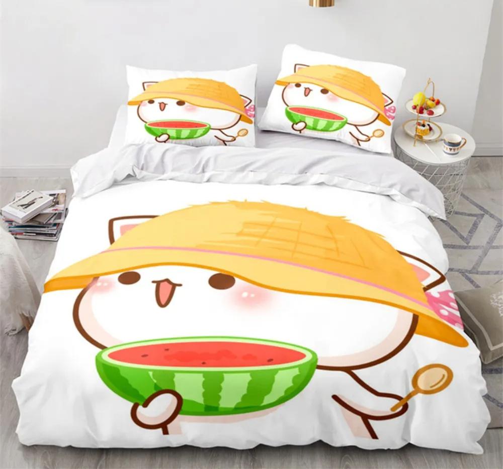 Peach Cat Bedding Quilt Cover Set 3Pcs Bedding Set Goma Cute Cats Duvet Cover Infantil Bedclothes Single Double Queen King Size