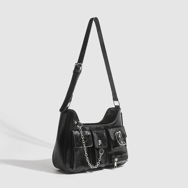 Casual Versatile Fashion One Shoulder Underarm Bag Millennium Spice Girl Bag Sweet Cool Multi-Pocket Locomotive Crossbody Chain Bag Women