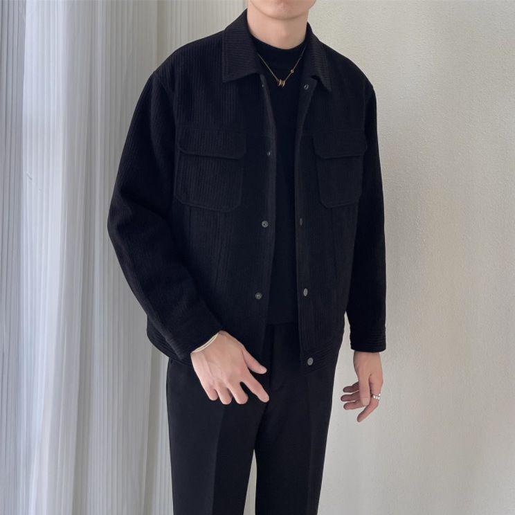 2025 Men's Versatile Fleece-Lined Top Coat - Casual Loose Fit, Turn-Down Collar, Autumn/Winter Workwear