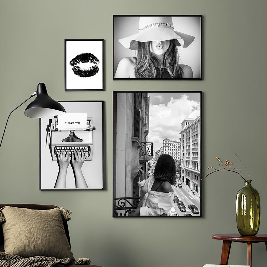 Paris Bridge Fashion Girl Car Building Black White Photos Posters Wall Art Canvas Prints Painting Picture for Living Room Decor