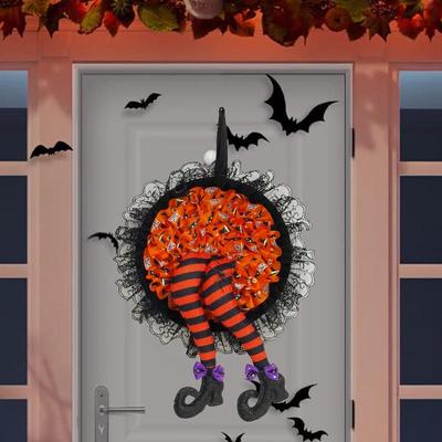 Halloween Witch Hat Leg Door Wreath Halloween Wreath Door Hanging Terrifying Atmosphere Decoration Halloween Happy Party Decor