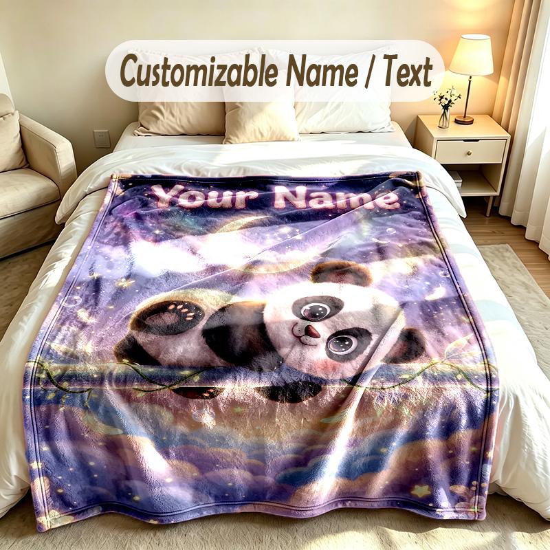 Panda-Thema Benutzerdefinierte Decke Personalisierter Name & Text Angepasste Weiche Warme Überwurfdecke Heimdekoration