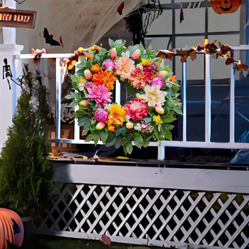 Holiday Wreath Christmas Wreath Artificial Floral Wreaths for Front Door Peony Dahlia Fall Wreath Spring Summer Greenery