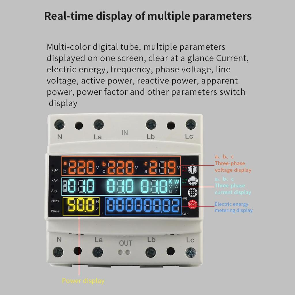 100A 3 Phase V A Hz Kws Protector Pa66 Multi Function Self Reset Voltage Adjustable Protector 3 Phase Multi Function Protector