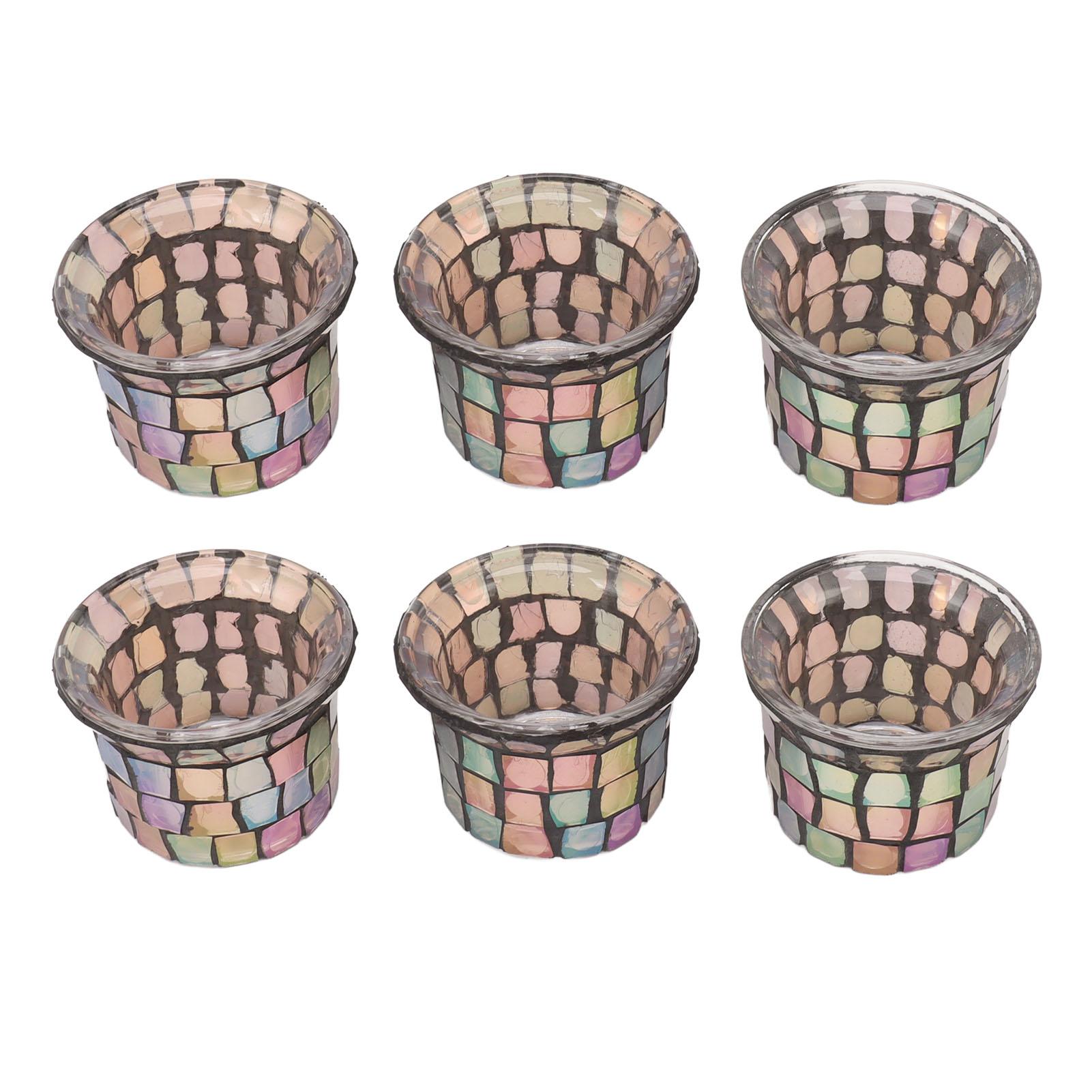 

6Pcs Mosaic Tealight Holder Solid Glass Candlestick Flowerpot for Wedding Meditation Brown