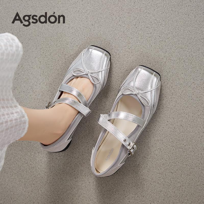 Augustine Silver Mary Jane Women's Shoes 2025 New Summer French Exterior Ballet Single Shoes Square Head Small Leather Shoes