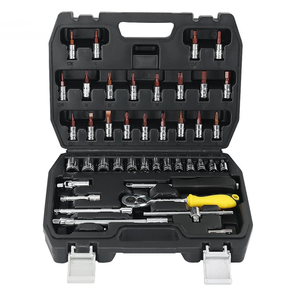 

46 Pcs Mechanics Tool Set 1/4 Inch Drive Standard Deep Sockets Ratchet Wrench Set For Auto, Electrical Appliance Repair
