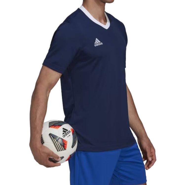 Adidas Entrada 22 Jersey Logo Print Crew Neck Short Sleeve Soccer Shirt Men Tops Navy-Blue HE1575