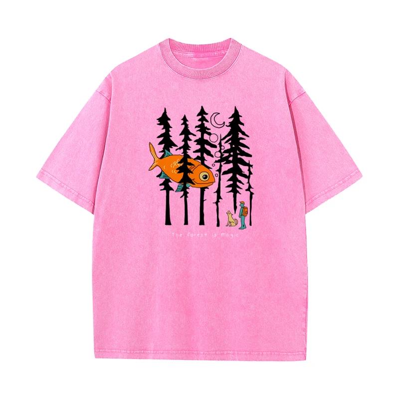 Forest Is a Magical and Crazy Autumn Pattern Washed and Distressed T-shirt for Men and Women Cute Short Sleeve