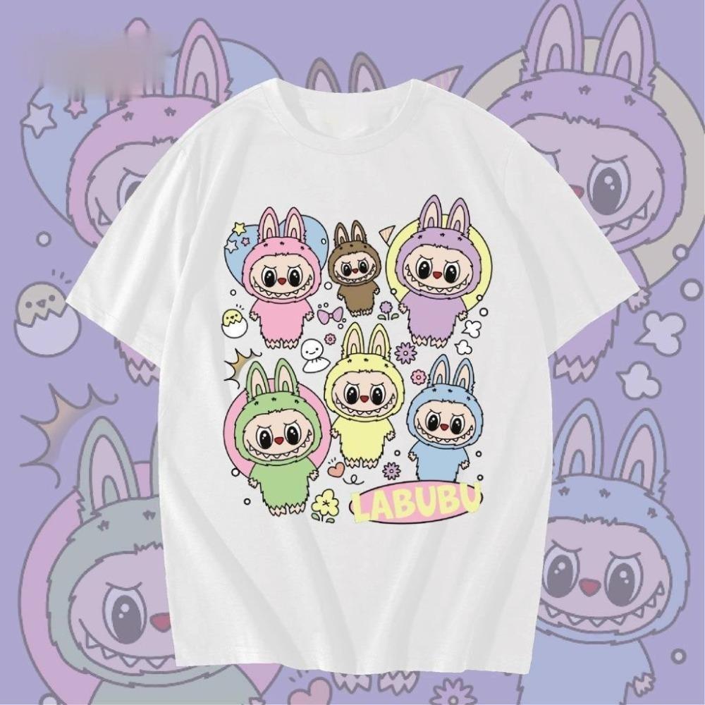 S-6XL 2025 New Summer Labubu Anime Short-sleeved Ladies T-shirt Casual Polyester Fiber Top