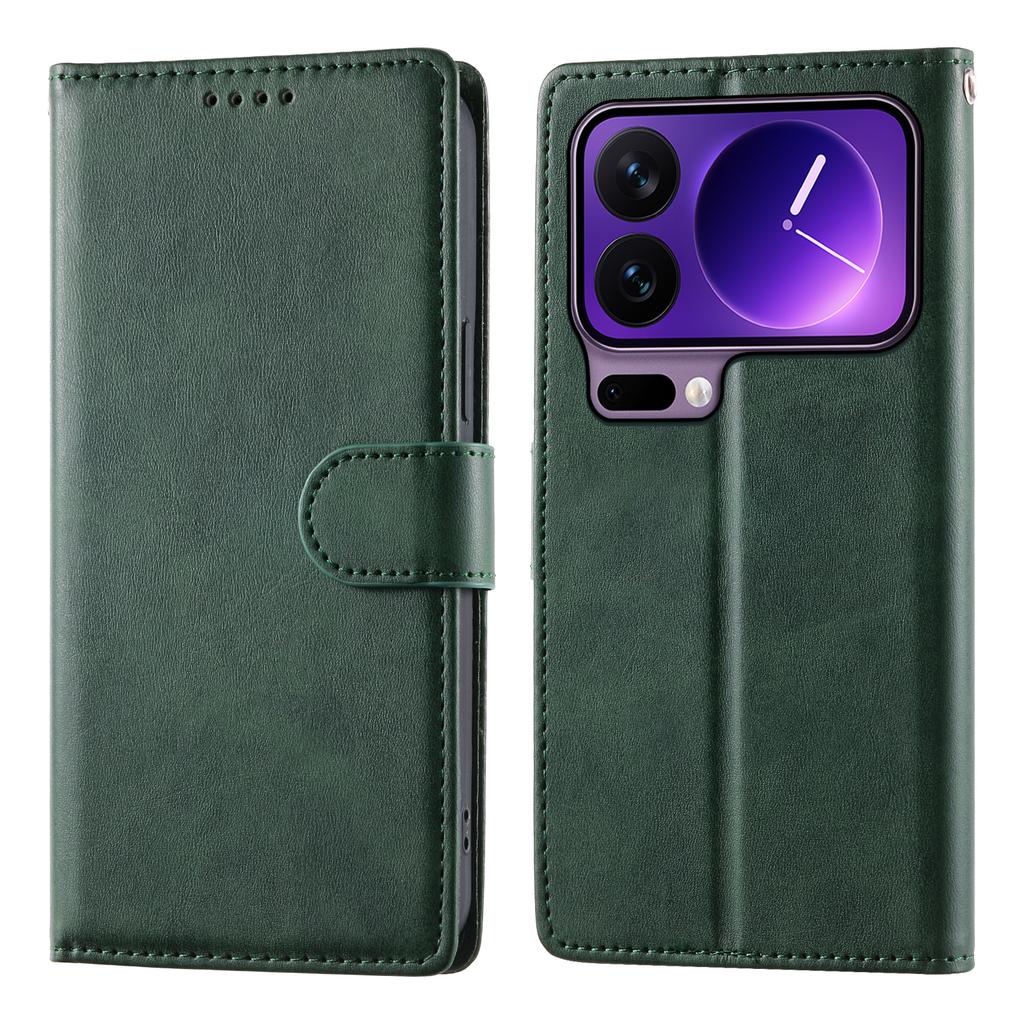 For Xiaomi 17 Pro Case Stand Wallet Calf Texture PU Leather Flip Phone Cover with Wrist Strap