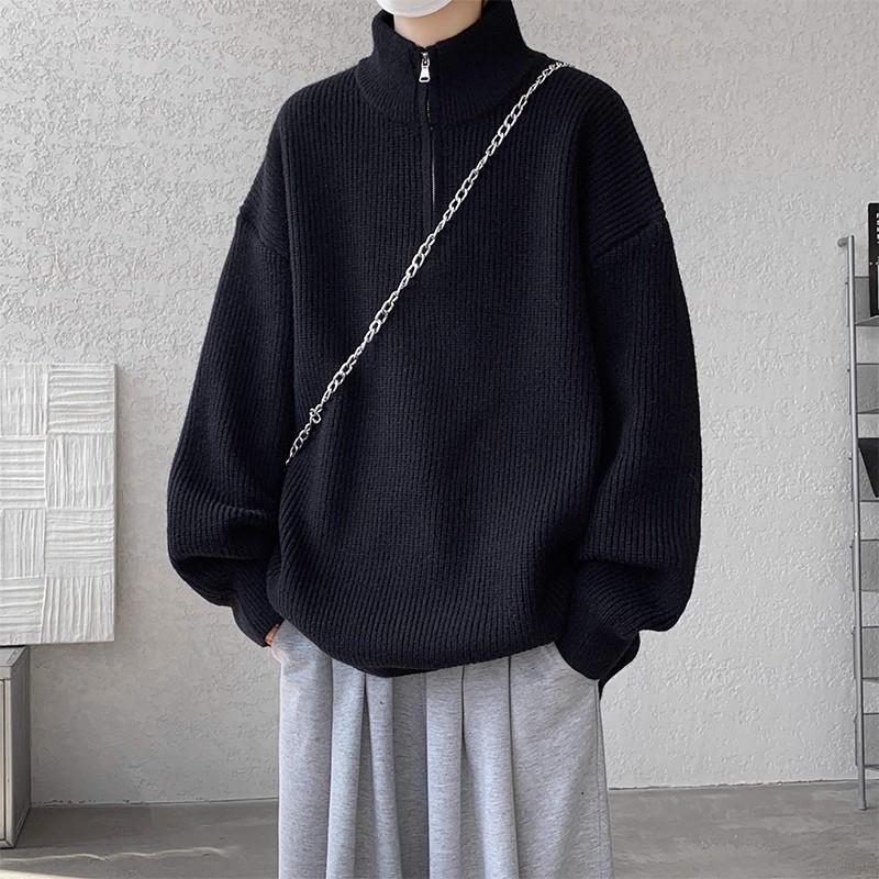 

Men s Trendy Loose Grey Half-Zip Sweater - Autumn/Winter Stand Collar Knitwear Jacket Double Extra Large чорний