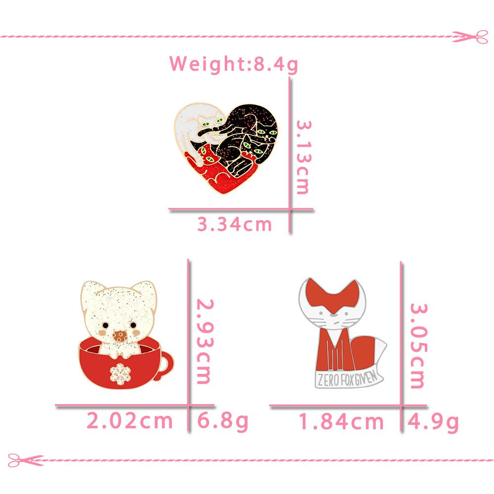 Animal Cats Fox Brooch Cartoon Teacup Kitten Enamel Pins Funny Personality Custom Badge Bag Cloth Lapel Pin Fashion Jewelry Gift