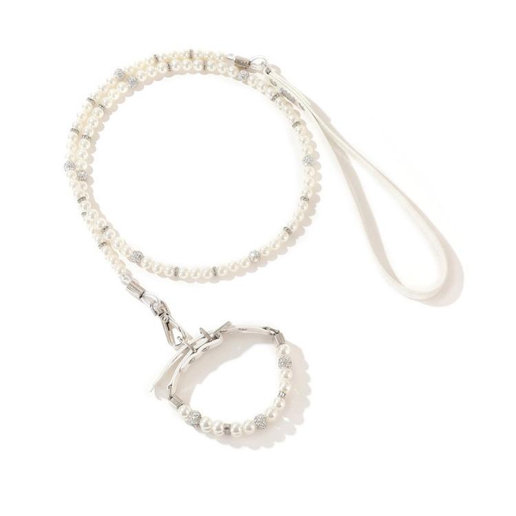 Dog Pearls Buckle Collar Leash Set Pearl Dog Collar Leash for Birthday Wedding Christmas Small Dog Pearl Chain Collar Jewelry
