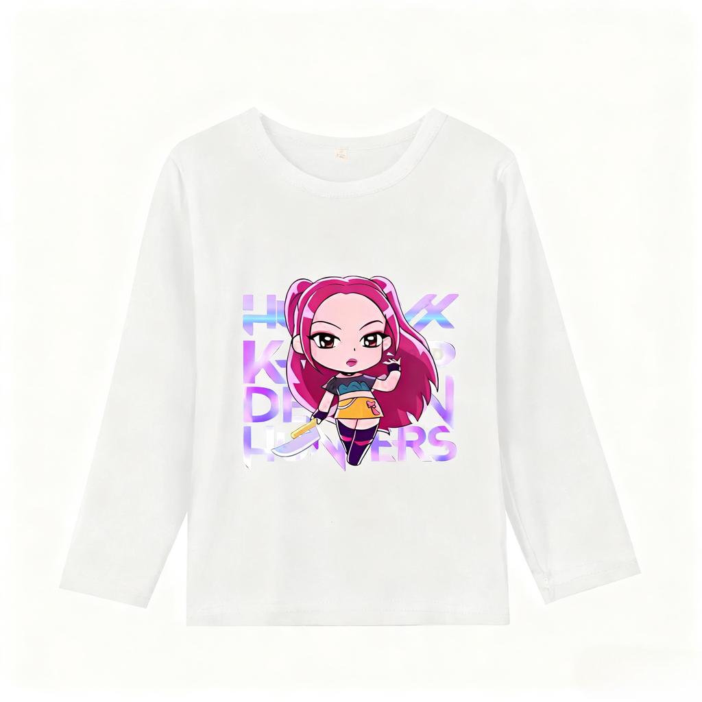 K-Pop Dämonenjägerinnen Langarm-T-Shirts Kawaii Cartoon Bedruckte Oberteile Kinder Freizeit-T-Shirts Herbst Kinderbekleidung