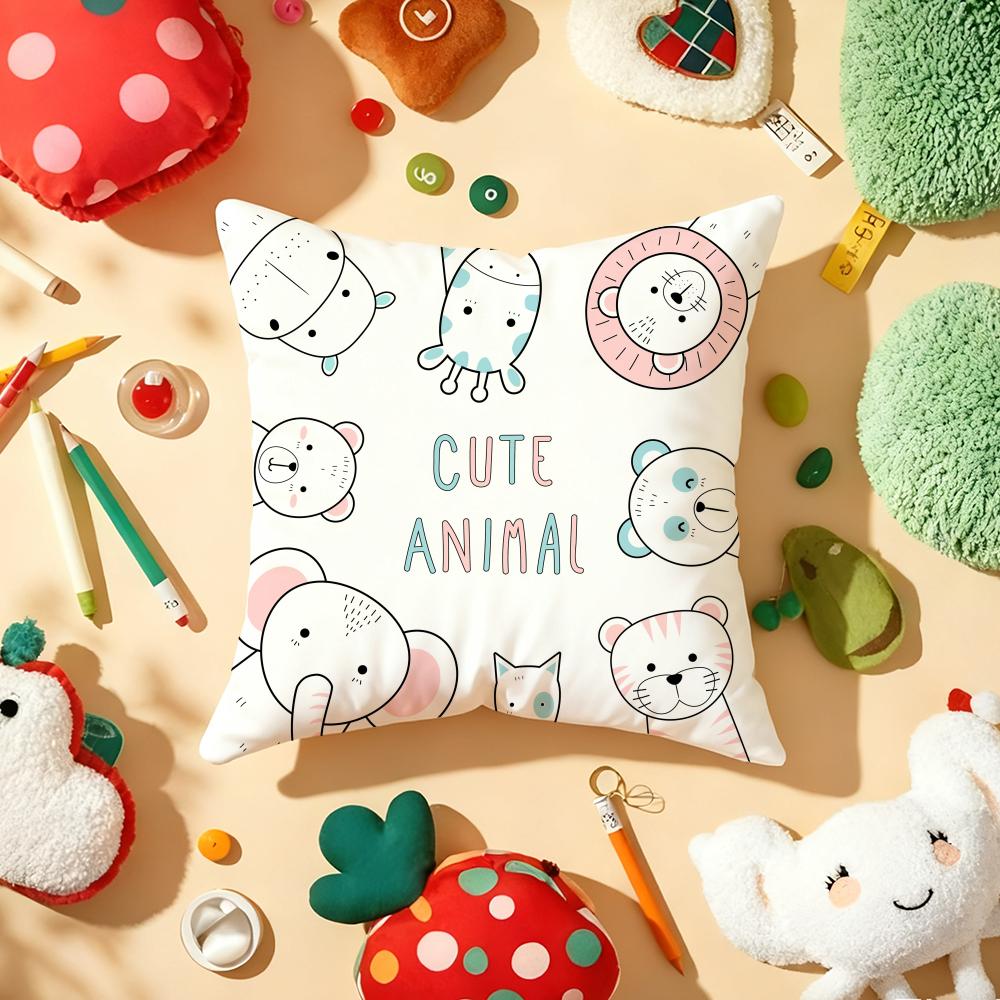 Cartoon Cute Animals Cushion Cover Plush Fabric Soft DoubleSided Printed Sofa Warm Winter Home Gift Pillow Cover