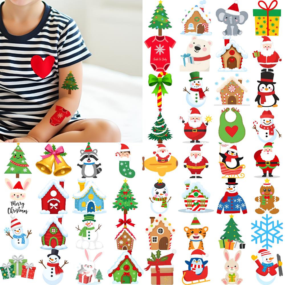 63pcs Temporary Tattoo Holiday Stickers Waterproof Long-lasting Body Stickers Christmas Stickers Cartoon For Shoulders Girls