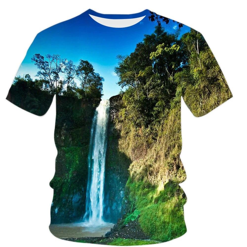 Summer Landscape Pattern T-shirt Men's Fashion Natural Scenery Top Handsome Casual Fashion 3D Printed Clothing