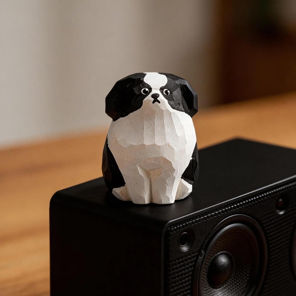 

Hand Carved Decorative Wooden Border Collie Figurine Mini Cute Dog Statue Ornament Gift Rocking Chair Set Home Desk Decor