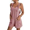 Lady Summer Romper Wide Leg Casual Double Pocket Sleeveless Solid Color Daily Wear U Neck Short Deep Crotch Ladies Overall Women Clothing
