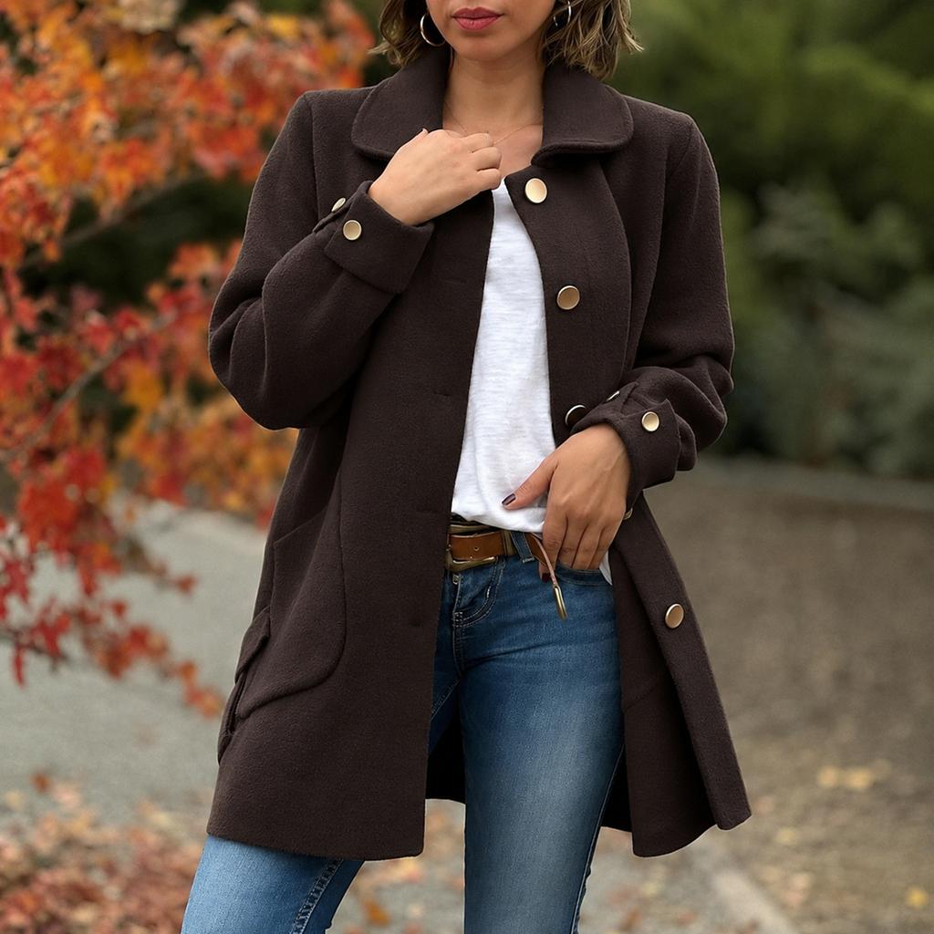 Women's Casual Collar Wool Coat with for Winter