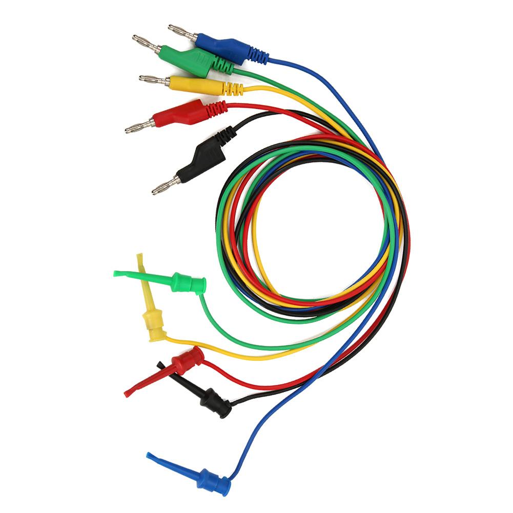 P1045 5Pcs 4mm 1m Stackable Banana Plug to Test Clip Multimeter Test  Cable Wire Accessory
