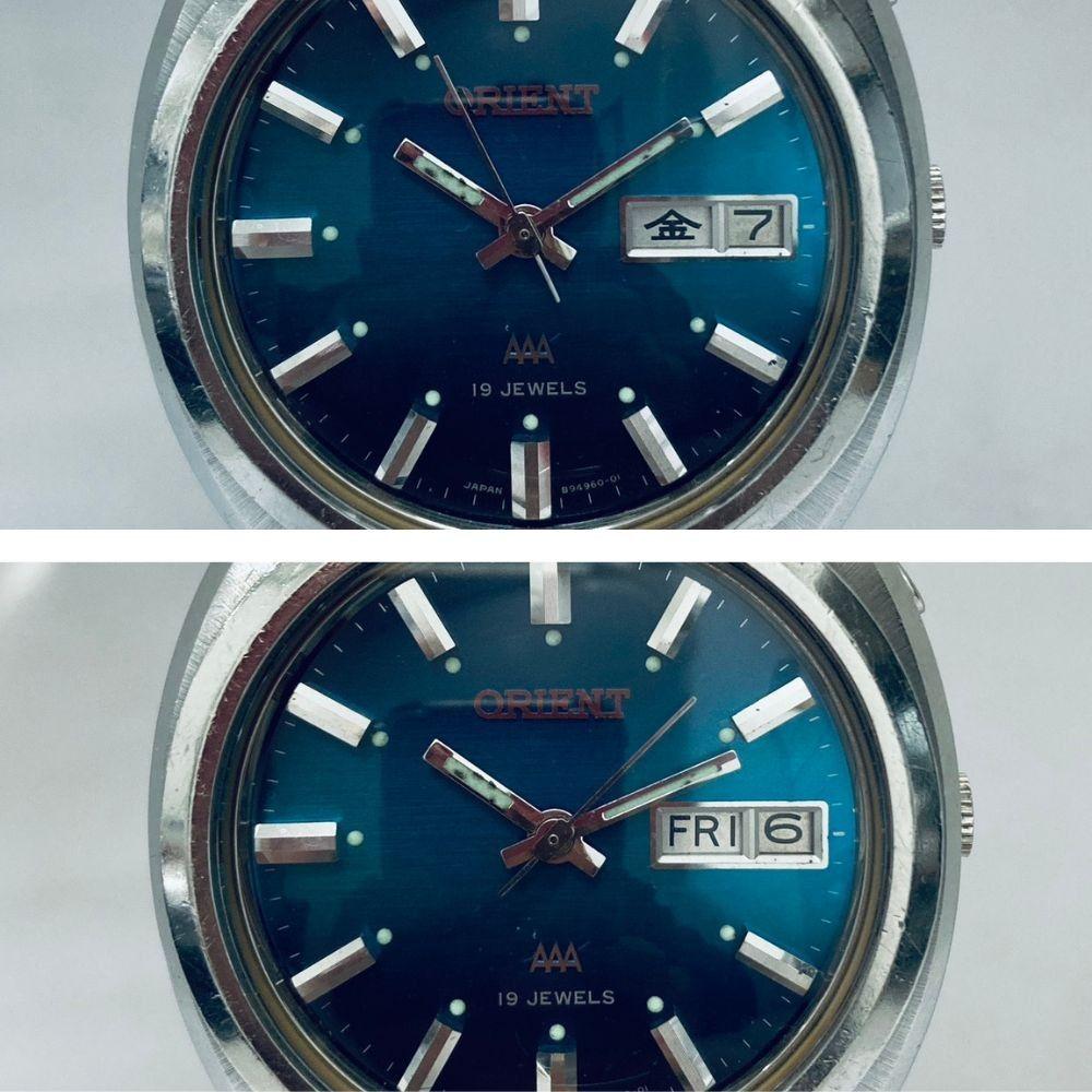 Used [Men's Watch] Rare ORIENT AAA 19JEWELS Blue Gradient Dial Day Date G104960 Vintage
