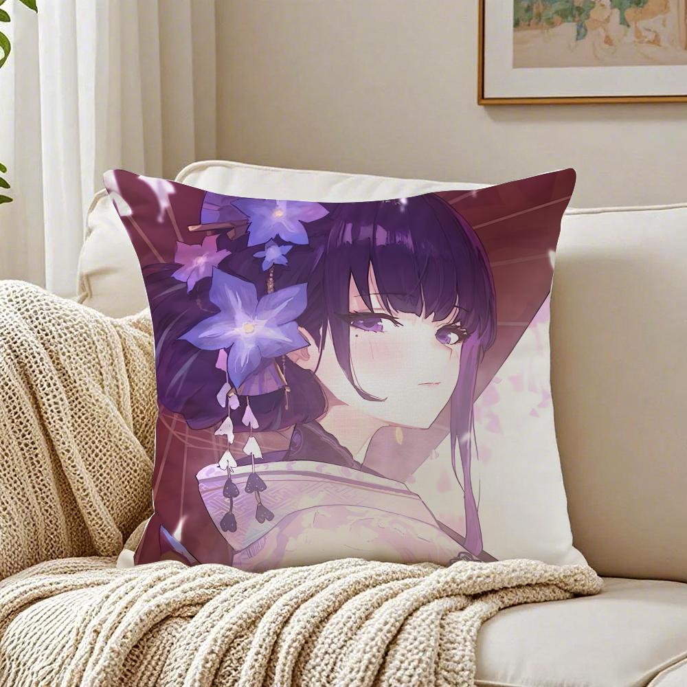 Popular Genshin Impact Raiden Shogun Cushion Cover Pillowcase Antidustmite Living Room Sofa Decor Cushion Room