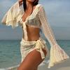 New Sexy Lace Puff Sleeves Four Pieces Bikini Sets Swimsuit For Women Long Sleeves Swimwear Female Bathing Suits Beachwear