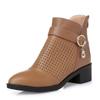 Women Genuine Leather Hollow Out Ankle Boot Spring Summer High Quality Block Heel Big Size Round Toe High Top Zippers Cool Boots